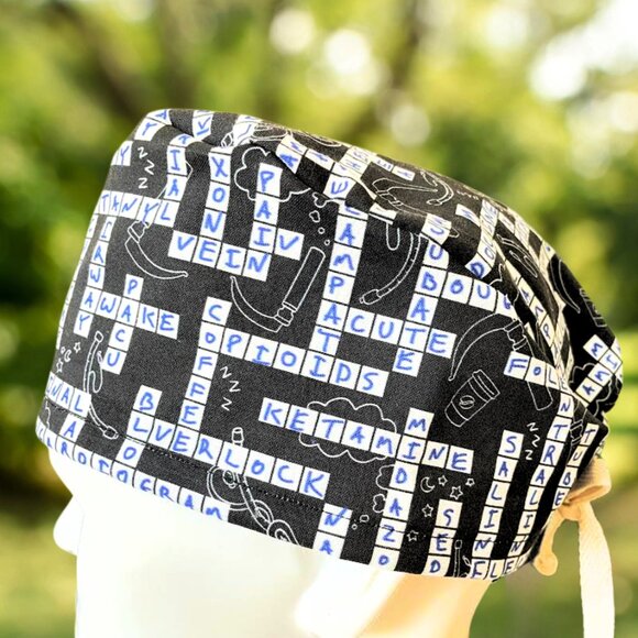 PREMIUM Anesthesia Crossword~ Modern Scrub Cap, CNA, RN, MD, NP, Tech, gift. - Picture 2 of 4